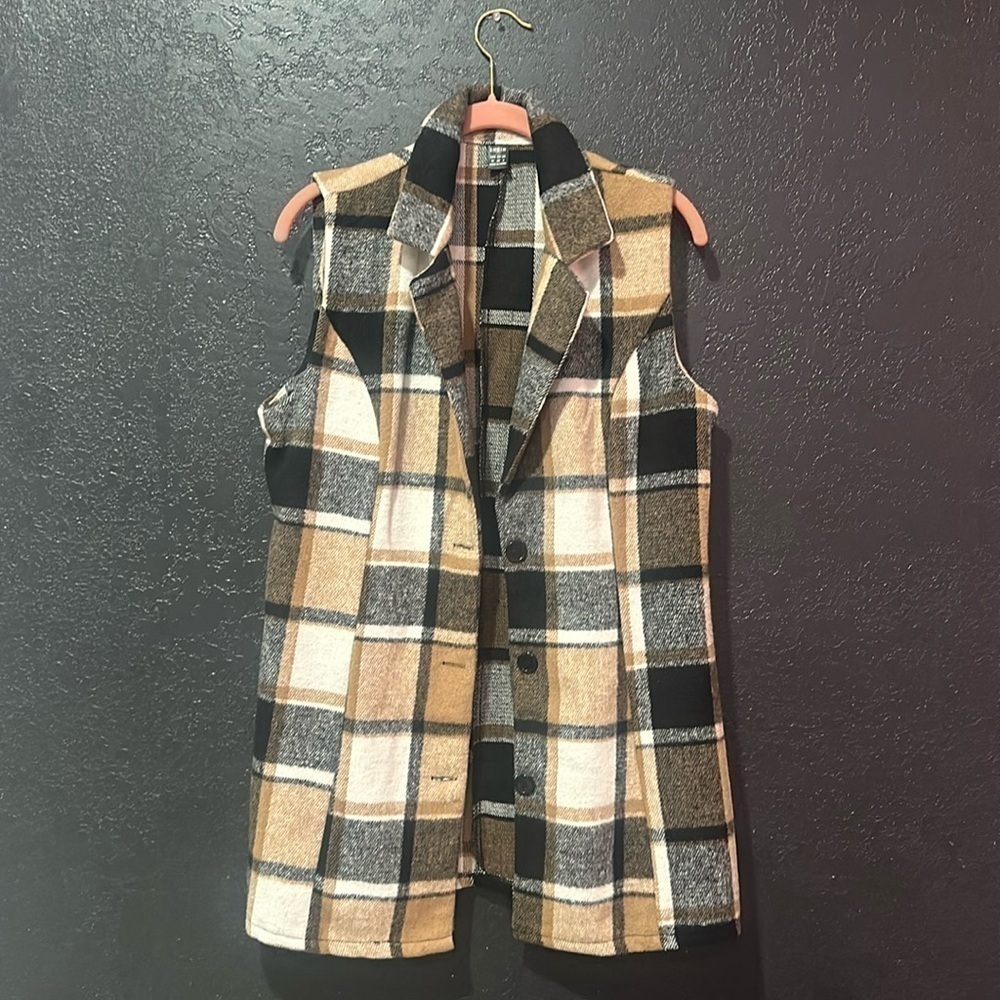 SHEIN Checked Waterfall Button Up Vest Coat Size Medium